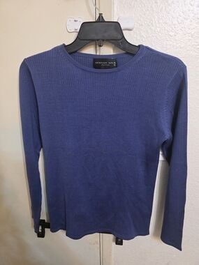 August Silk Ribbed Long Sleeve Top - Indigo Blue